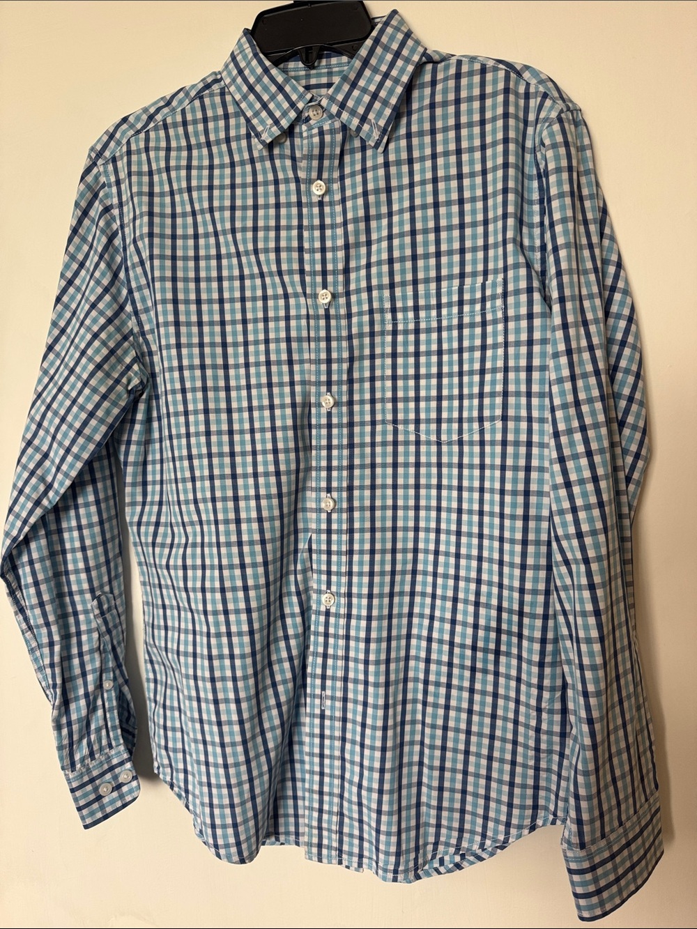 EUC Merona Blue and White Checked Button-Down Shirt 100% Cotton Small